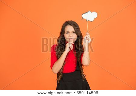 Thoughts About Future. Smart Child With Party Cloud. Pretty Thoughtful Kid Long Curly Hair. Have You