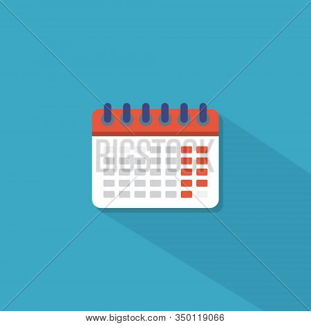 Calendar Icon In Flat Style. White Calendar With Red Strip On The Blue Wall. Reminder Of Meetings An