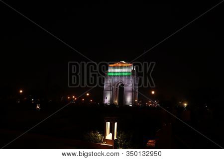 India Gate New Delhi India Dark Night View