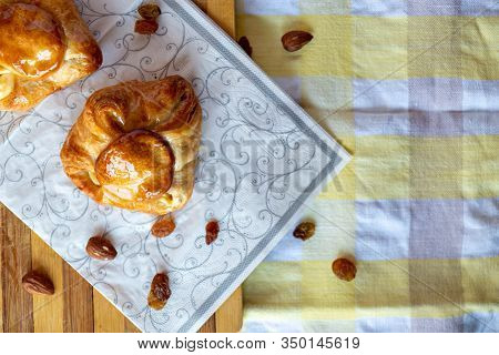 Danish Sweet Pastry With Peach And Peach Jam Top View