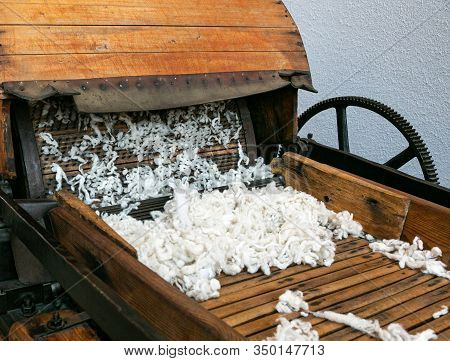 Old Sheep Wool Machine White In The Museum