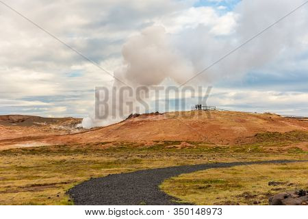 Gunnuhver Hot Springs Spectacular Landscape With Steam From Geothermal Hot Springs In Iceland, Reykj
