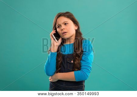 Kid Speak On Phone. Conversation. Little Girl Having Phone Talk. Modern Life Communication. Kid Shop
