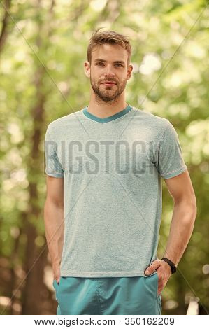 Man Making Sport Outdoor. Sportswear Fashion. Health And Fitness. Sportsman Outdoor In Summer Day. R