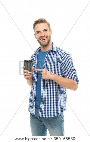 Have You Ever Tried Alternative Coffee. Happy Man Enjoy Drinking Coffee. Handsome Guy With Takeaway 