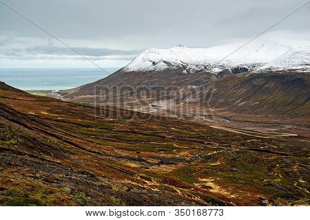 Mountains And Ocean View In Borgarfjordur Eystri In East Iceland In A Cloudy Day