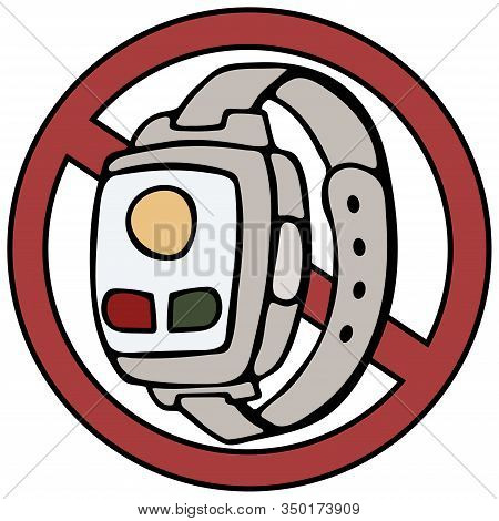 Fitness Tracker Smart Watch With Heart Rate Monitor Ban, Cartoon Doodle Vector Style Design. Modern 