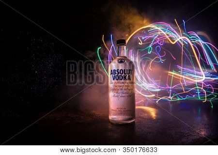 Baku, Azerbaijan - Feb 09, 2020: Absolut Vodka Is A Brand Of Vodka, Produced Near Ahus, In Sweden. O