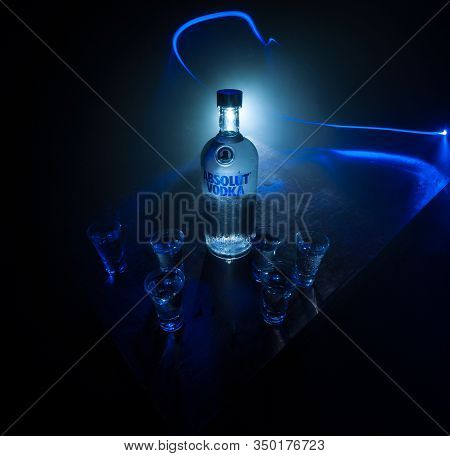 Baku, Azerbaijan - Feb 09, 2020: Absolut Vodka Is A Brand Of Vodka, Produced Near Ahus, In Sweden. O
