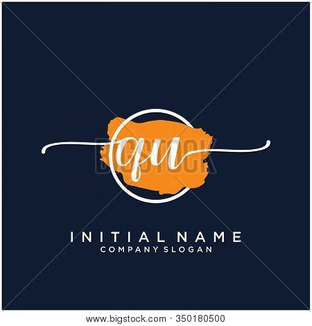 Qu Initial Handwriting Logo Design With Brush Circle. Logo For Fashion,photography, Wedding, Beauty,