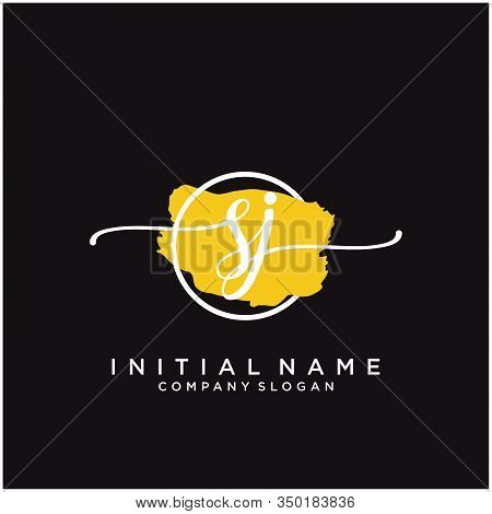 Sj Initial Handwriting Logo Design With Brush Circle. Logo For Fashion,photography, Wedding, Beauty,