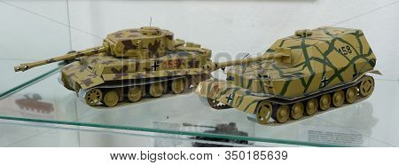 Sukhoy Log, Russia - June 26, 2019: Miniature Model Of German Millitary Tanks