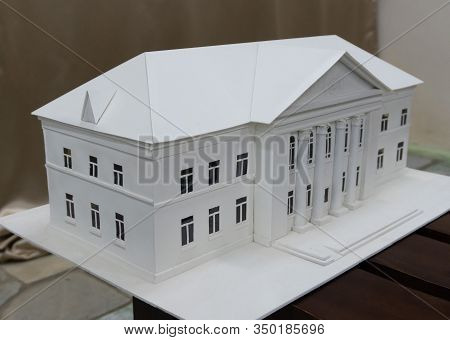 Sukhoy Log, Russia - June 26, 2019: Layout Of White Two-storey House