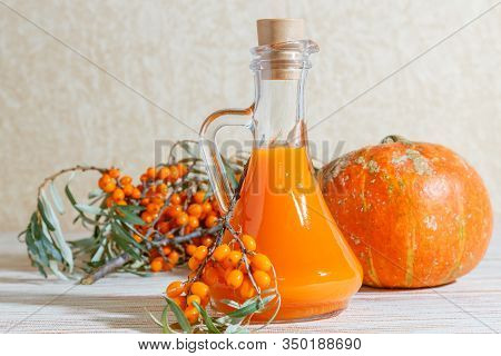 Vegetarian Food, Healthy Nutrition, Preserving The Harvest Of Ripe Juicy Sea Buckthorn And Homemade 