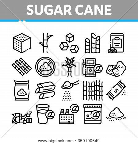 Sugar Cane Agriculture Collection Icons Set Vector. Sugar Cubes And Package, Agricultural Harvest, P