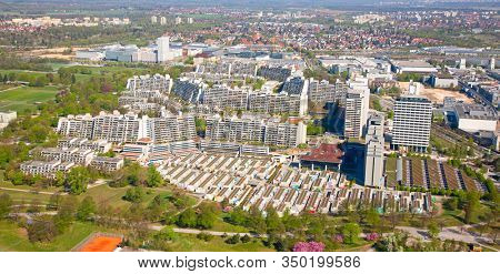 MUNICH - GERMANY April 20, 2019: Olympiapark in Munich, Germany. Olympic Park was constructed for the 1972 Olympics Summer Games.