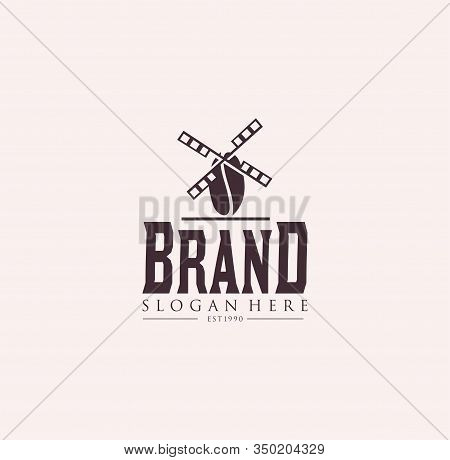 Windmill Coffee Logo Design Vector Stock .coffee Logo Vintage Label Design .