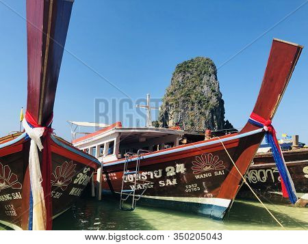 Aonang, Krabi / Thailand - February 11, 2019: Aonang Beach, The Beautiful And Famous Place In Thaila