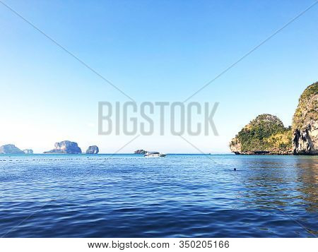 Aonang, Krabi / Thailand - February 11, 2019: Aonang Beach, The Beautiful And Famous Place In Thaila