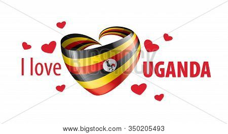 National Flag Of The Uganda In The Shape Of A Heart And The Inscription I Love Uganda. Vector Illust