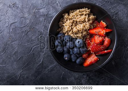 Healthy Vegan Diet Salad Quinoa With Blueberry,strawberry, Honey And Chia Seeds. Concept Sooper Food