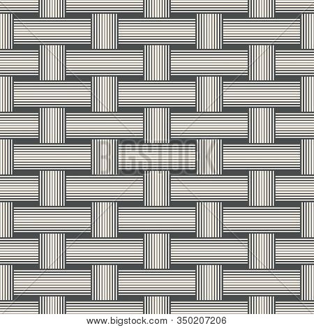 Abstract Geometric Bicolor Seamless Pattern With Interwoven At Right Angles Striped Lines. Vector Il