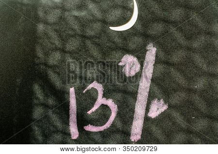 13% Inscription In Chalk On A Blackboard. Hand Written In Pink Chalk With A Number. Close-up. Select