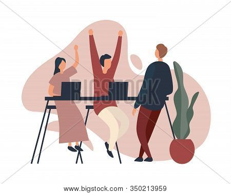 Coworkers Celebrating Success In Office. Vector Illustration