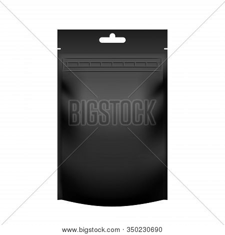 Realistic Blank Black Pouch Doypack With Zip Lock