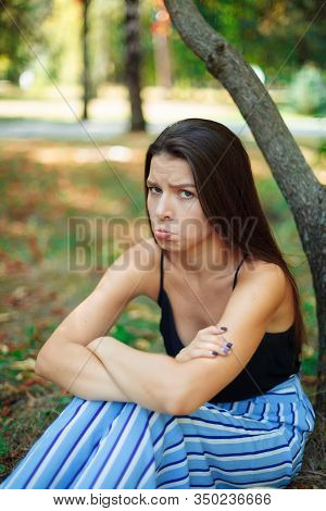 Portrait Of Bored And Resentful Woman. Emotional Woman. Funny And Funny Mug Of Resentment, Pouting L