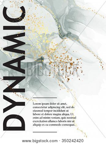 Dynamic Blanded Liquid Art, Watercolor Abstract Marble Design In Blue Color. Trendy Earthy Vibes Wit