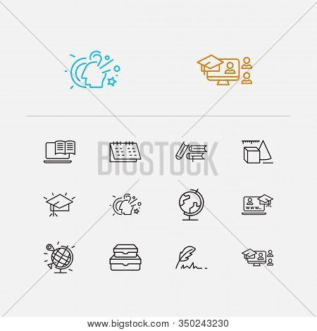 Elearning Icons Set. Online Education And Elearning Icons With Graduation Hat, Online Reading And On