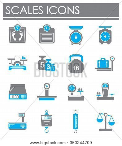 Scales Related Icons Set On Background For Graphic And Web Design. Creative Illustration Concept Sym
