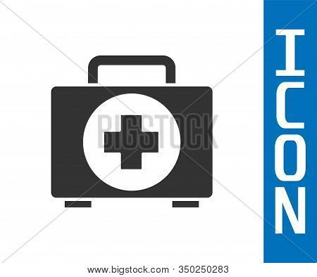 Grey First Aid Kit Icon Isolated On White Background. Medical Box With Cross. Medical Equipment For 