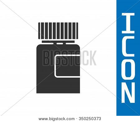 Grey Medicine Bottle Icon Isolated On White Background. Bottle Pill Sign. Pharmacy Design. Vector Il