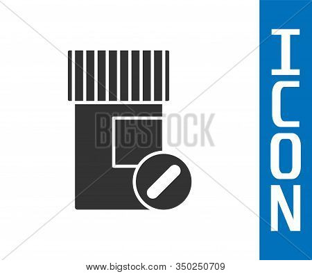 Grey Medicine Bottle And Pills Icon Isolated On White Background. Bottle Pill Sign. Pharmacy Design.