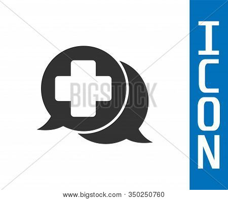 Grey Dialogue With The Doctor Icon Isolated On White Background. Doctor And Patient Dialog. Consulti