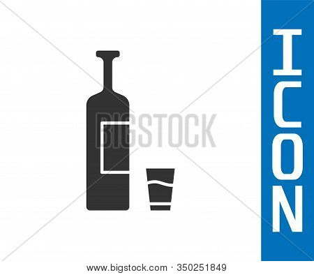 Grey Whiskey Bottle And Glass Icon Isolated On White Background. Vector Illustration