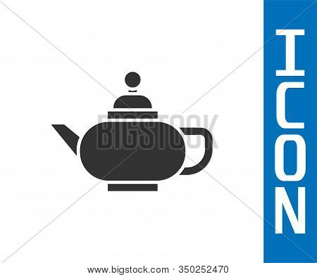 Grey Traditional Chinese Tea Ceremony Icon Isolated On White Background. Teapot With Cup. Vector Ill