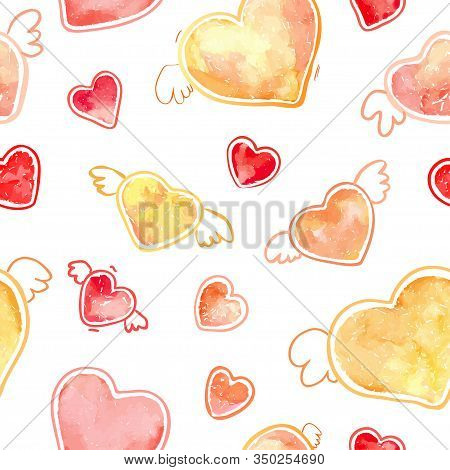 Hearts Pattern. Watercolor Valentine's Day Vector Seamless Background