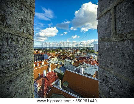 Aerial View Of Historic Centre Of Tallinn, Capital Of Estonia. Tallinn Old Town (vanalinn)