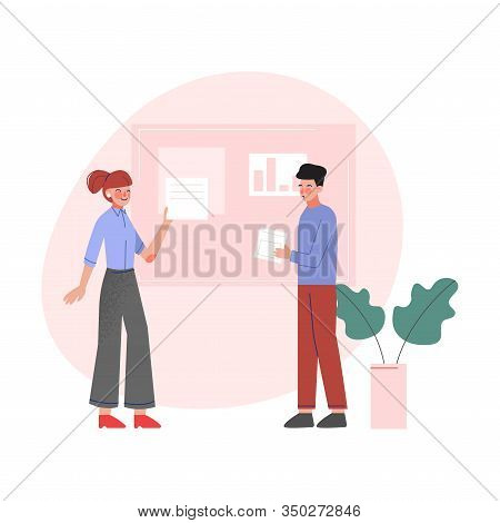 Creative Business People, Emloyees Characters Working In Coworking Space, Modern Office Interior Vec