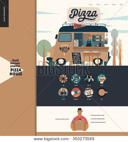 Pizza House - Small Business Graphics - Landing Page Design Template. Modern Flat Vector Concept Ill