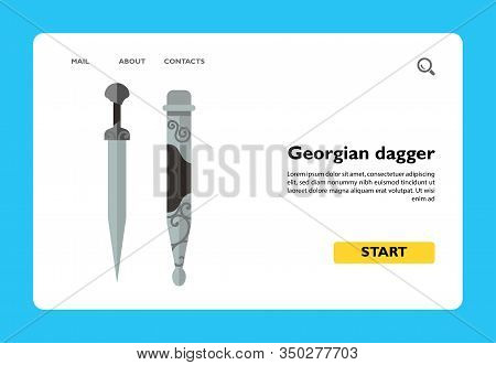 Vector Icon Of Georgian Dagger With Scabbard. Knife, Cold Gun, Souvenir. Georgia Concept. Can Be Use