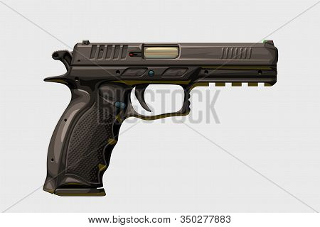 Illustration Of Modern Realistic Handgun Side View Isolated On White Background