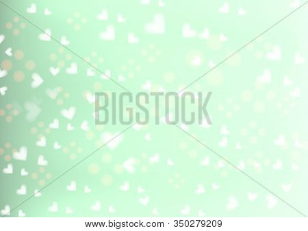 Abstract Polygon Glowing Blurred Green Background, Heart Bokeh Abstract Background Vector.