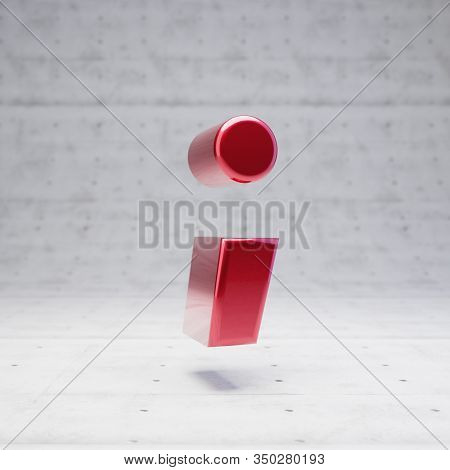 Red Semicolon Symbol. Metallic Red Color Font Character Isolated On Concrete Background. 3d Renderin