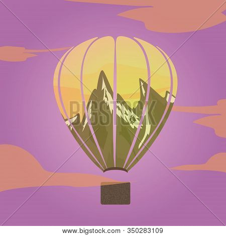 Aerostat And Nature Double Exposure - Animal Silhouette With Mountain Landscape And Sun. Modern Tren