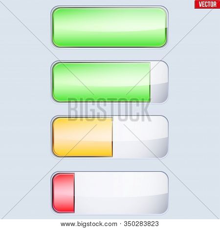 Neumorphic Ui Battery Set. Light Color Workflow Graphic Elements In Skeuomorph Trend Design. Charge 
