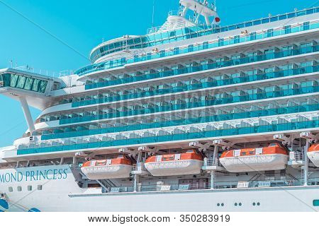 Sakata; Japan - 30 Sep 2019 : Tourist Are Boarding The Diamond Princess Cruise In Sakata Port; Japan